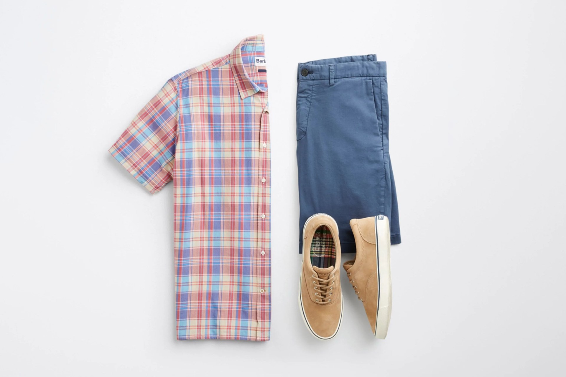 plaid shirt, jeans, shoes