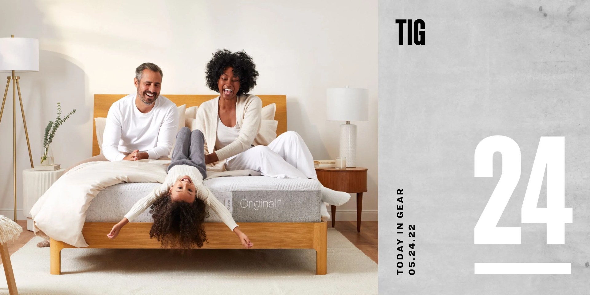 today in gear may 24 2022 family sitting on casper original hybrid mattress