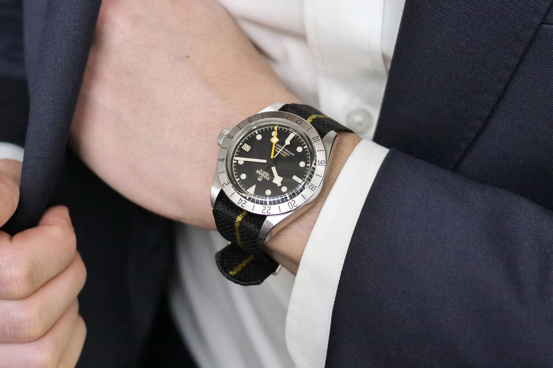 tudor black bay pro worn on wrist