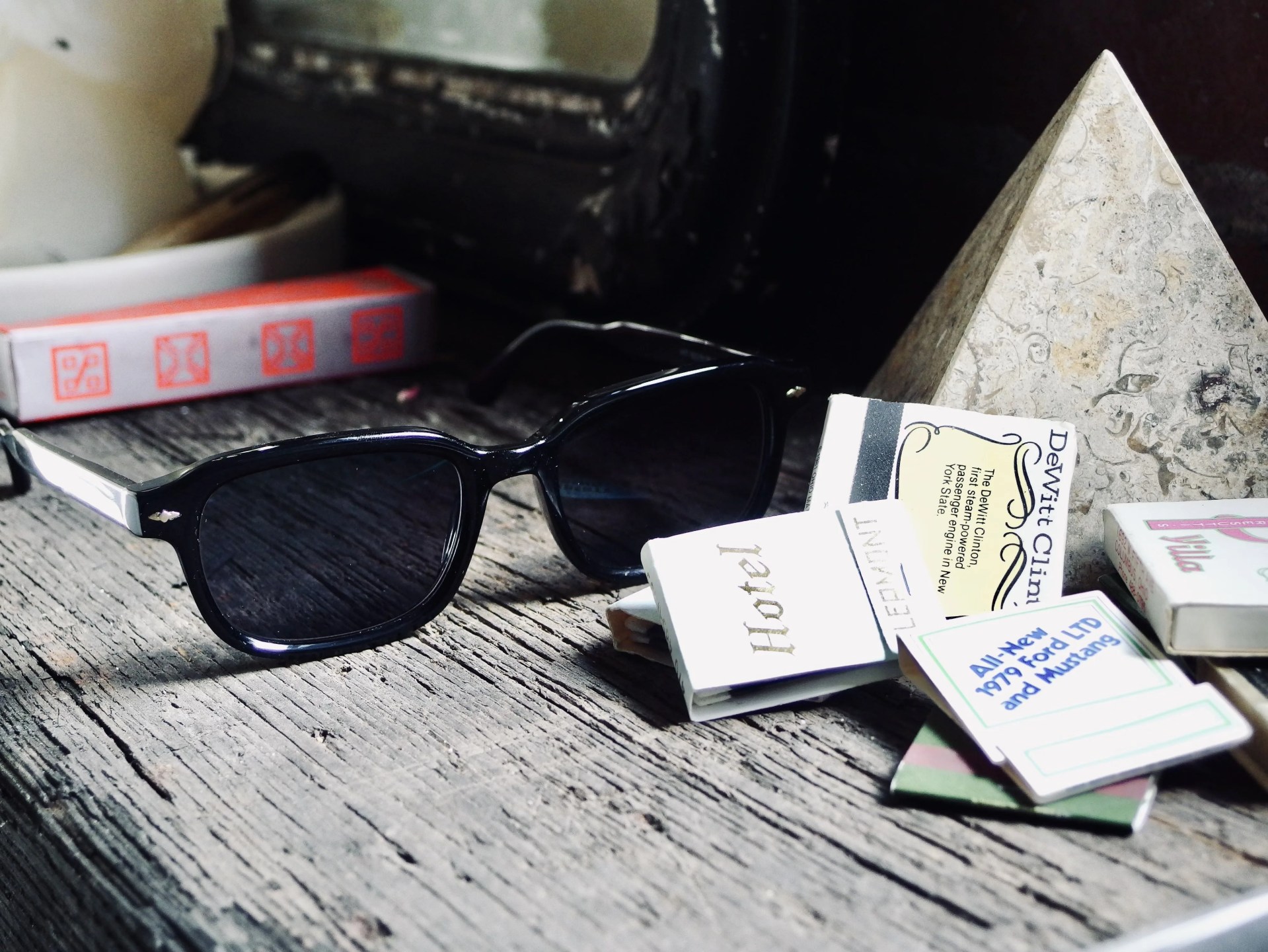 yesglasses positioned on a shelf
