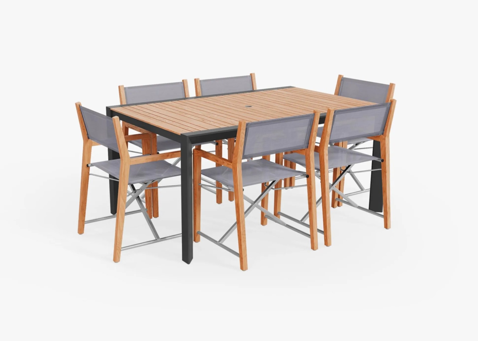 Outer Teak & Aluminum Outdoor Dining Table & 6 Director's Chairs