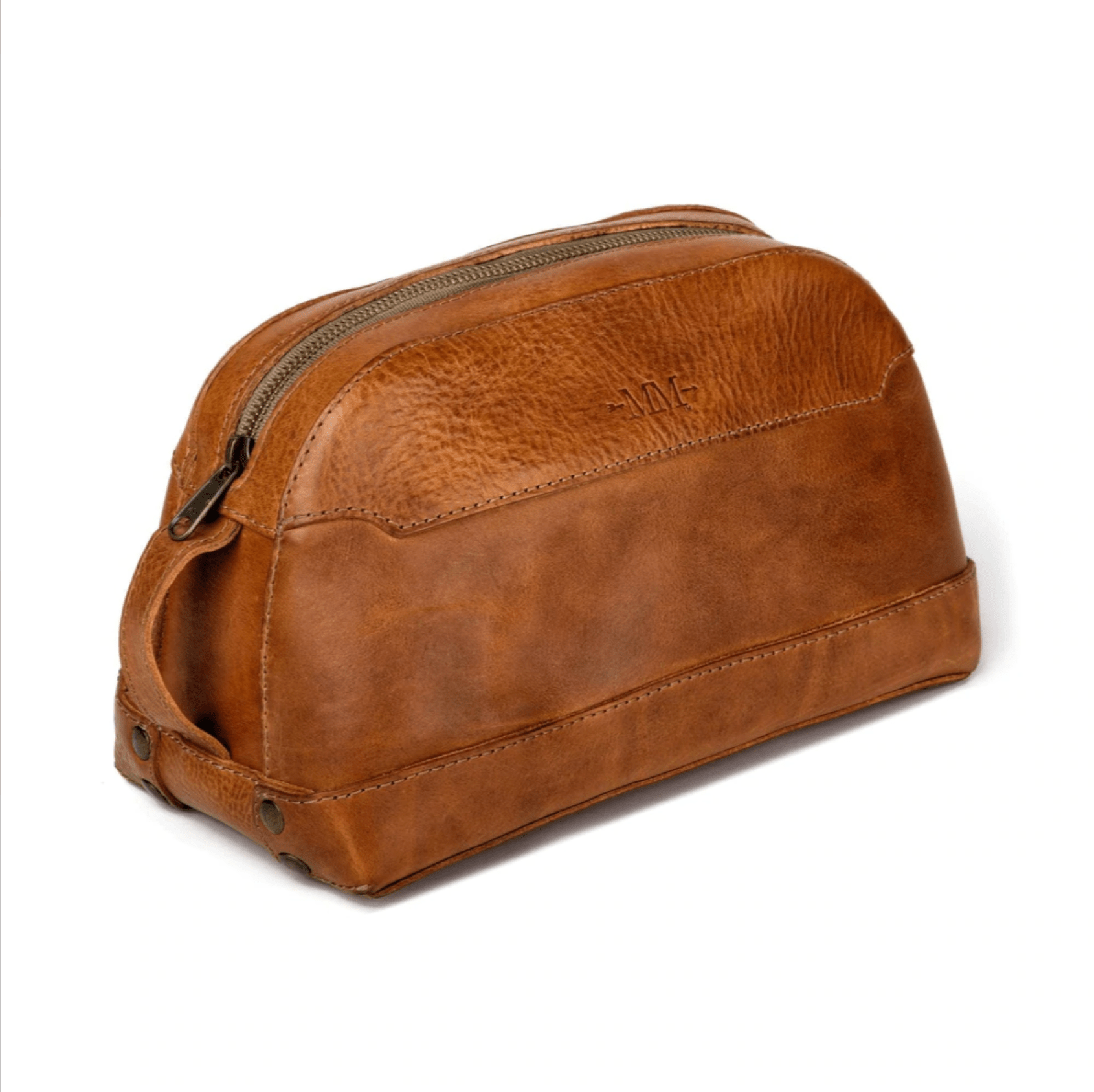 mission mercantile caramel brown leather pesonalizable toiletry bag