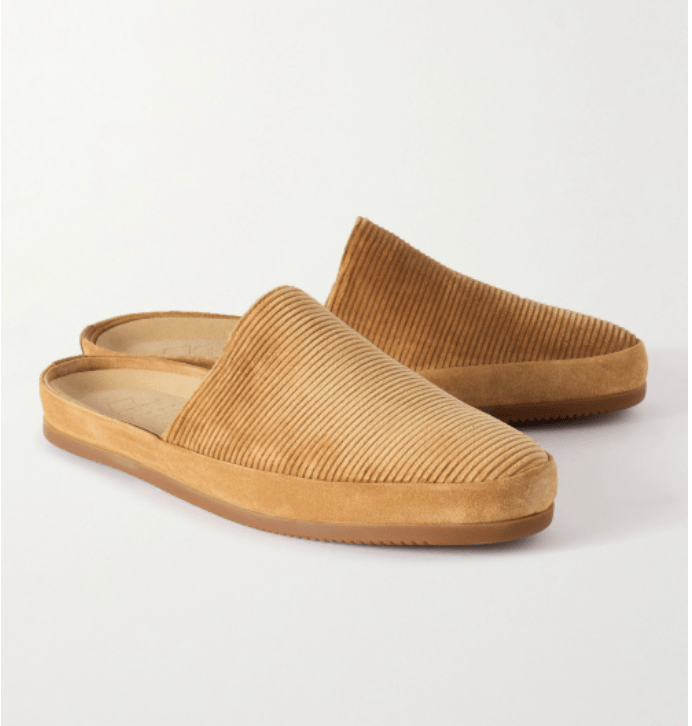 Suede-Trimmed Corduroy Slippers