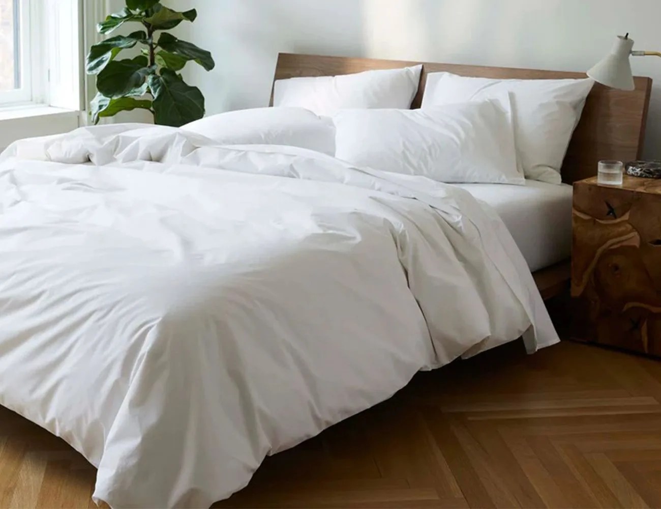 white brooklinen duvet cover on bed