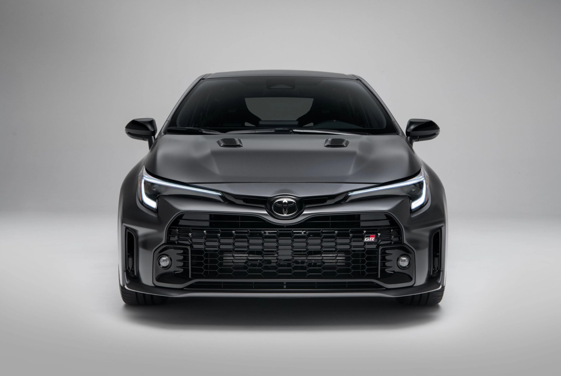 toyota gr corolla morizo edition viewed from the front with an empty background