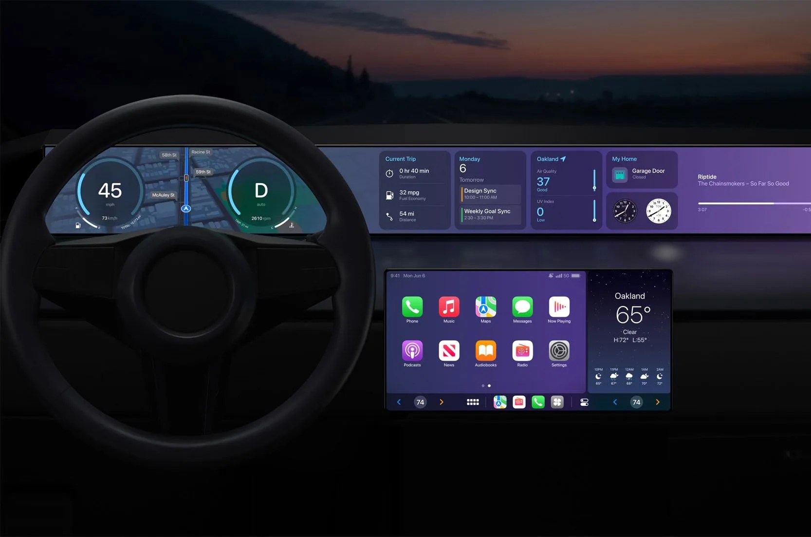 next generation apple carplay dashboard shown across multiple screens