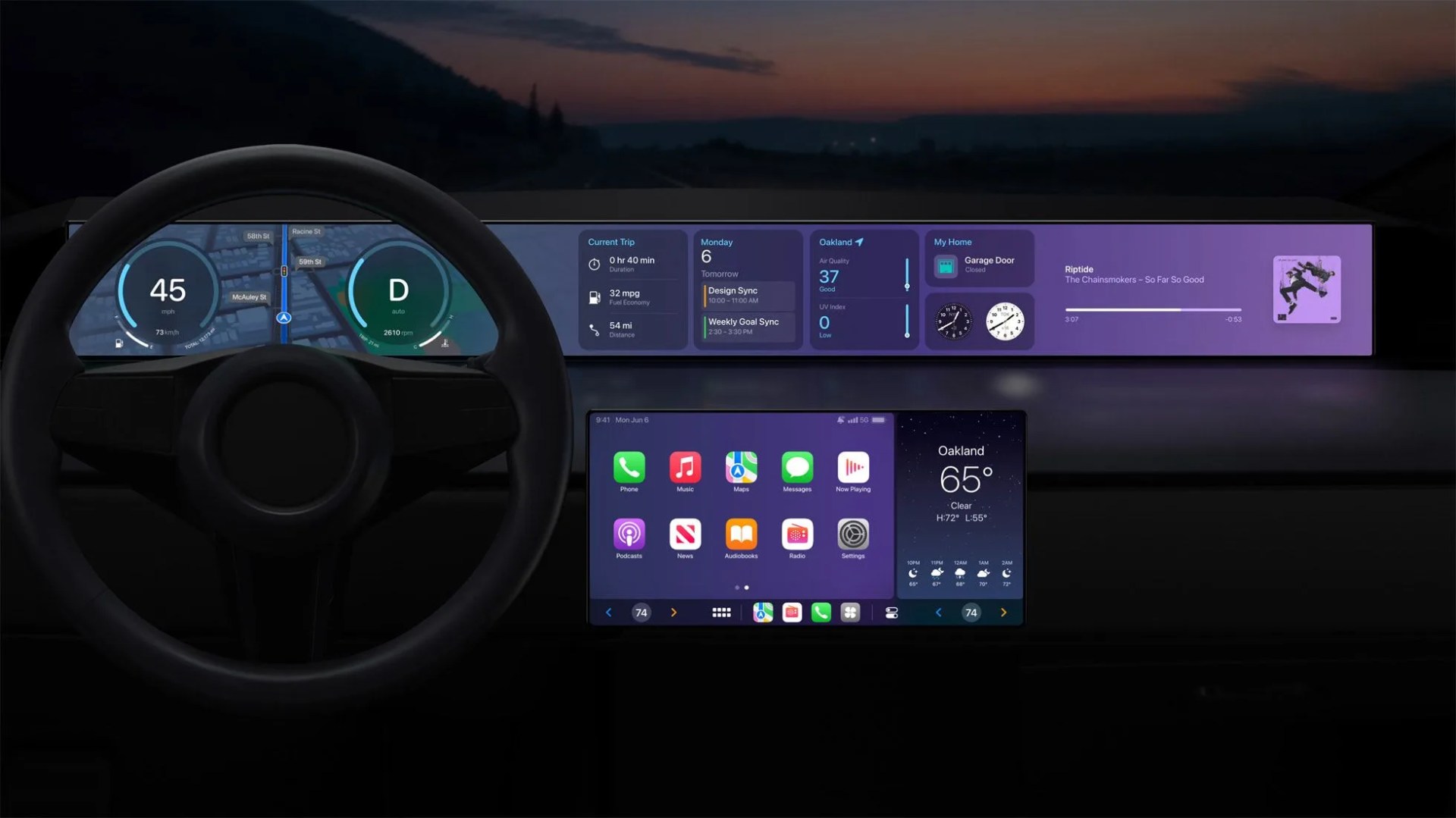 next generation apple carplay dashboard shown across multiple screens