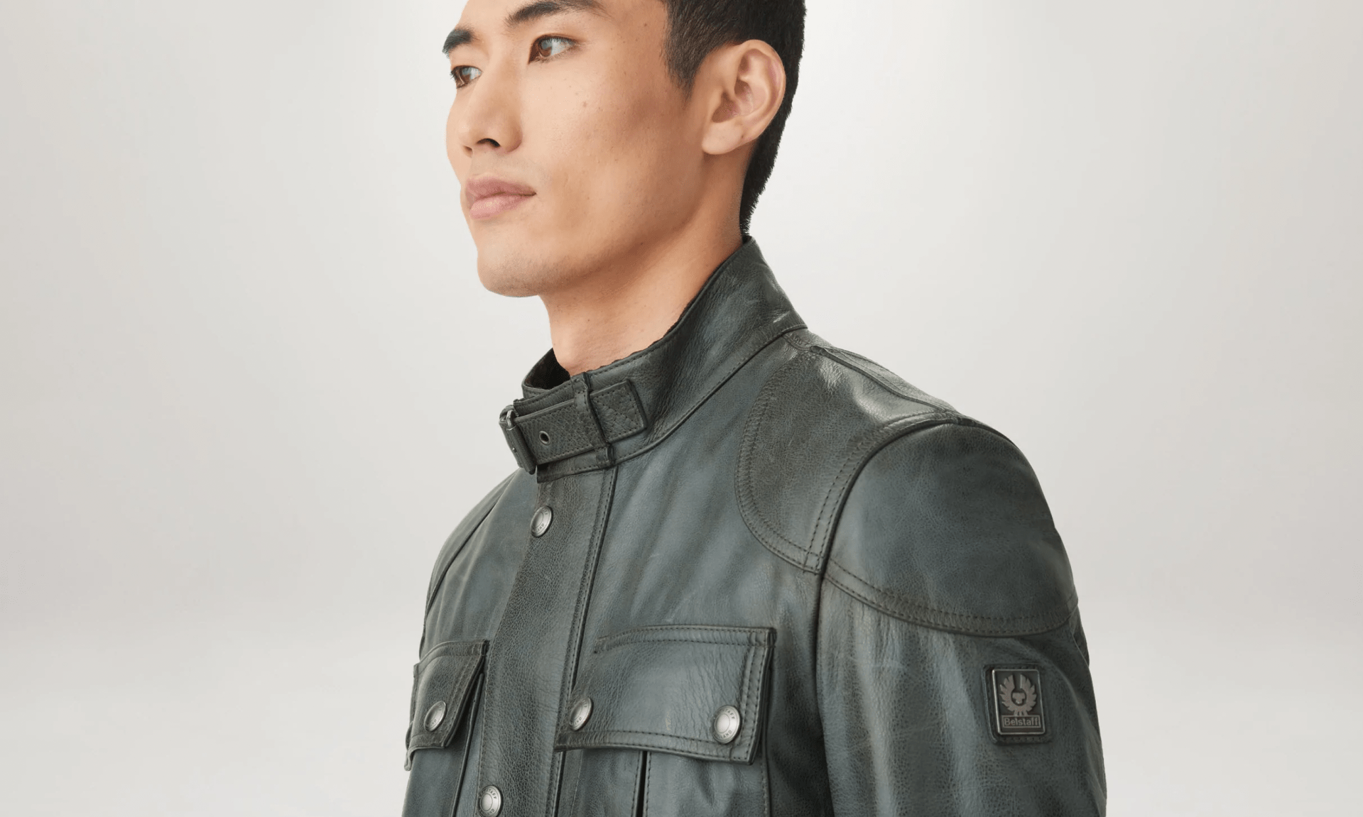 model in leather motorcycle jacket