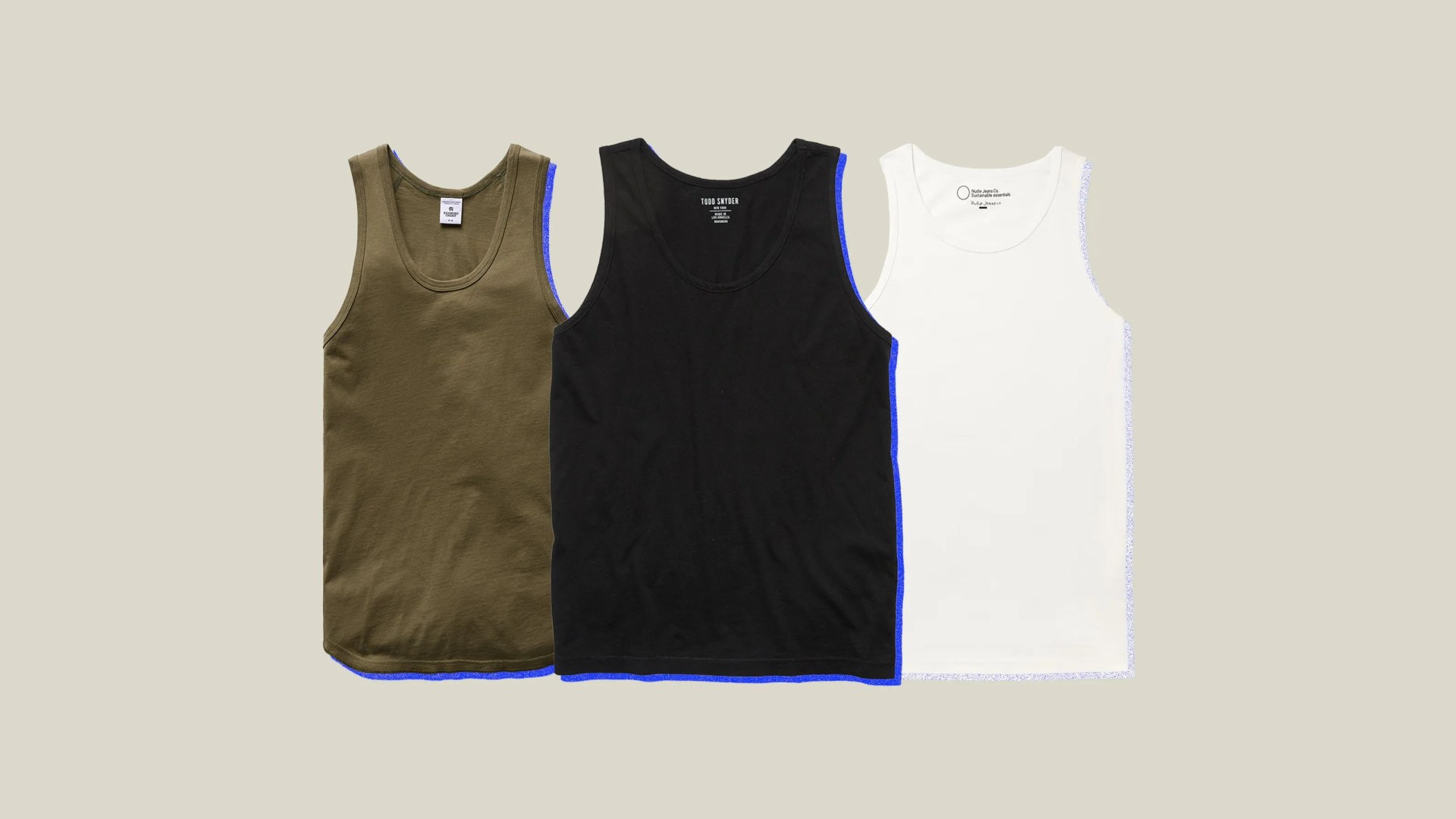 green, black, and white tank tops