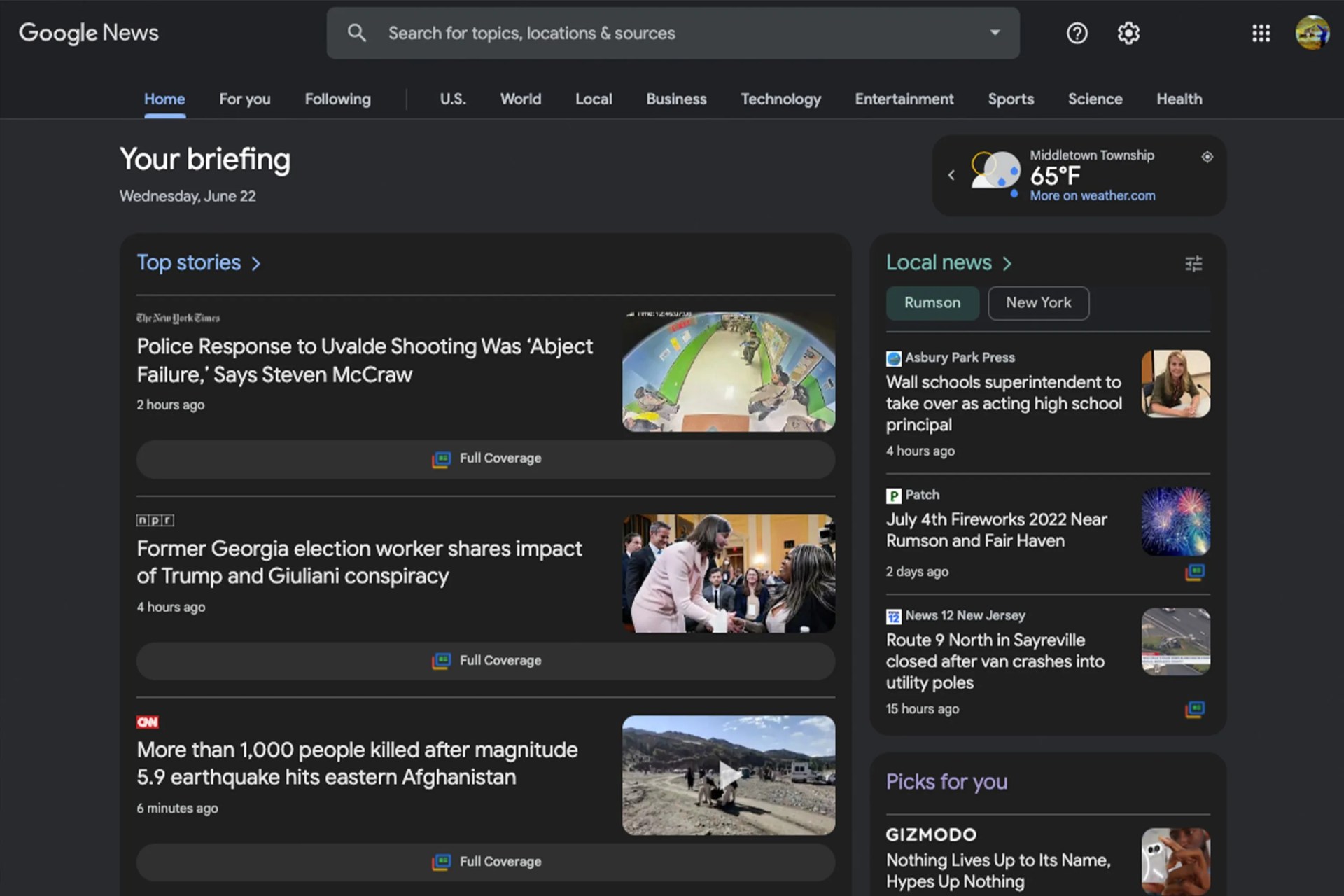 google news dashboard