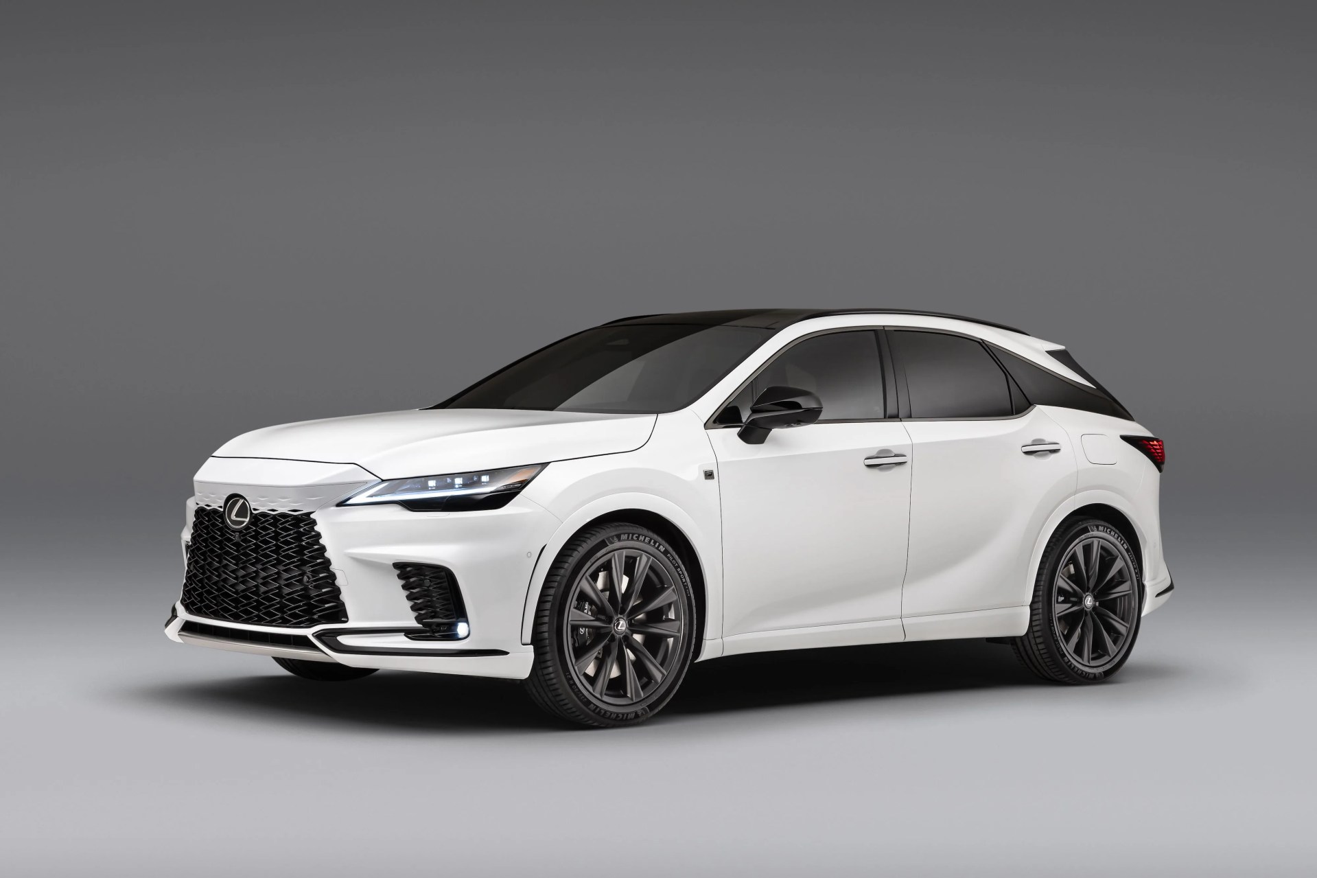 new 2023 lexus rx shown from the side against an empty background
