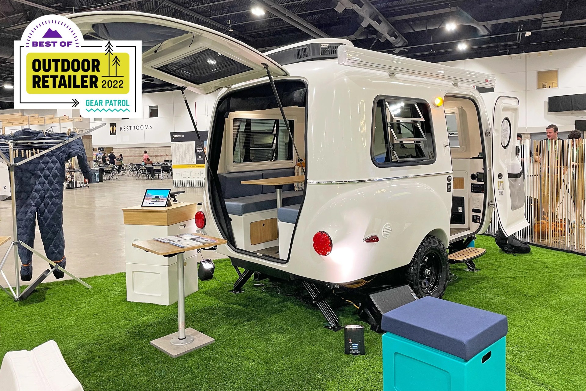 camper set up on astroturf at outdoor retailer