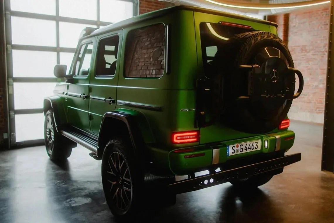 mercedes amg g63 4x4 squared parked in a garage