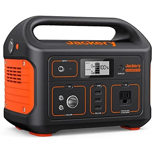 jackery portable power station explorer 500, 518wh outdoor solar generator mobile lithium battery pack with 110v500w ac outlet solar panel optional for road trip camping, outdoor adventure