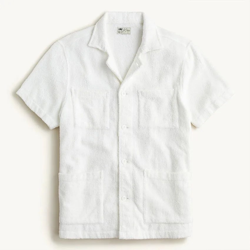 Terry cloth four-pocket camp-collar shirt
