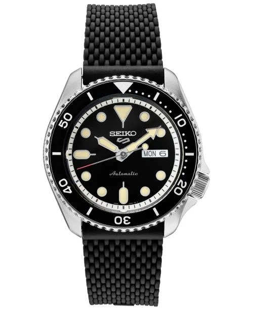 Men's Automatic Sport Black Silicone Mesh Strap Watch 42.5mm