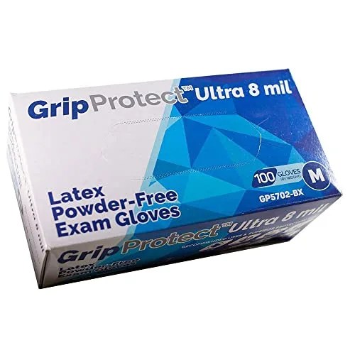 GripProtect Ultra 8 Mil Latex Exam Gloves, Disposable, Textured, Medical, Automotive, Janitorial, Home, EMS, Hospital, Law-Enforcement (Small 100)