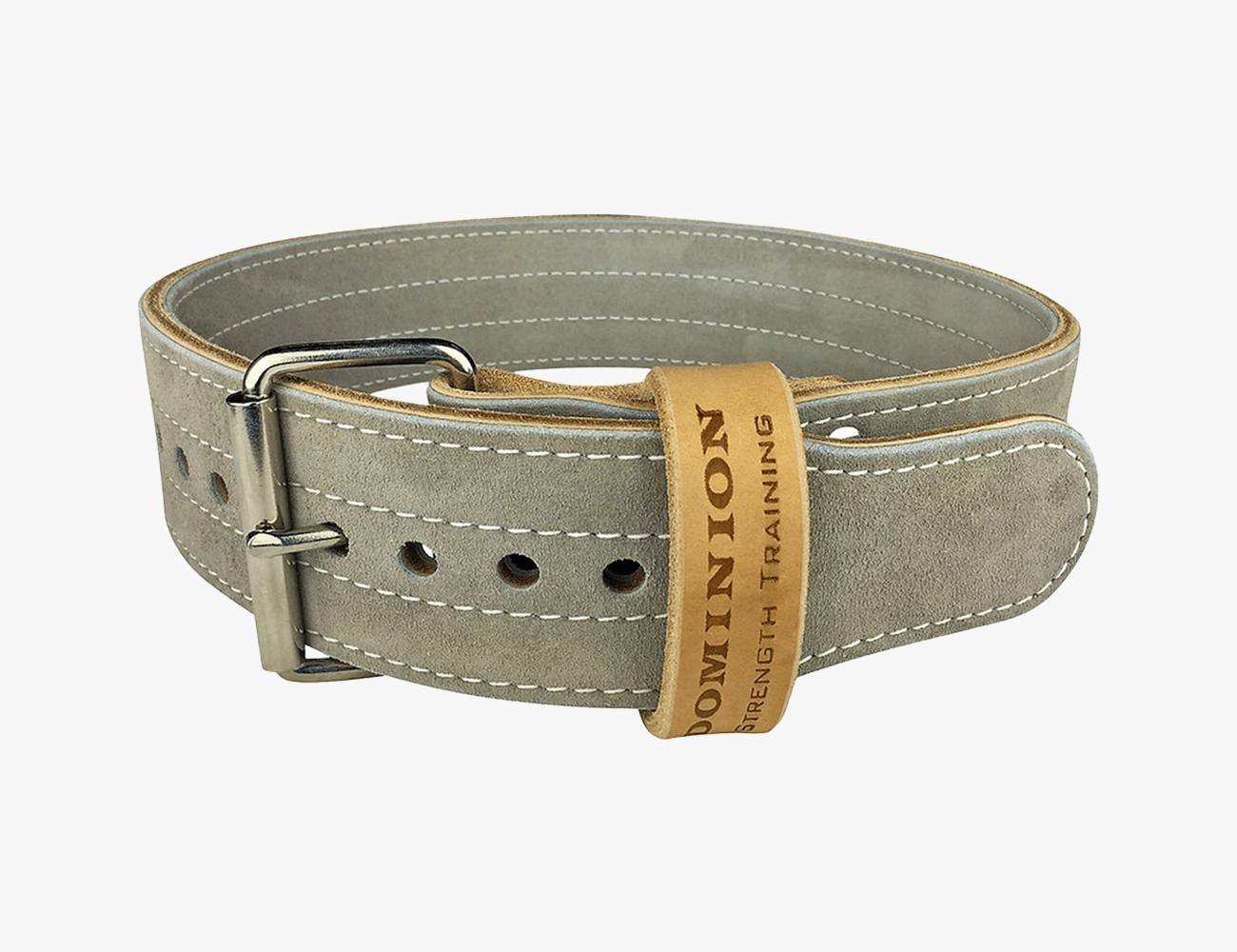 dominion strength training 4 inch leather weightlifting belt in grey
