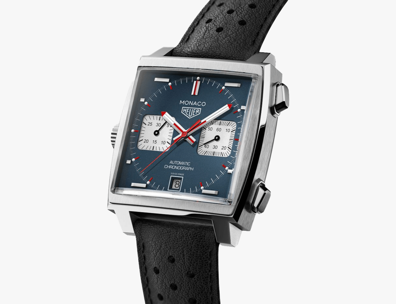 TAG Heuer Monaco with black leather strap