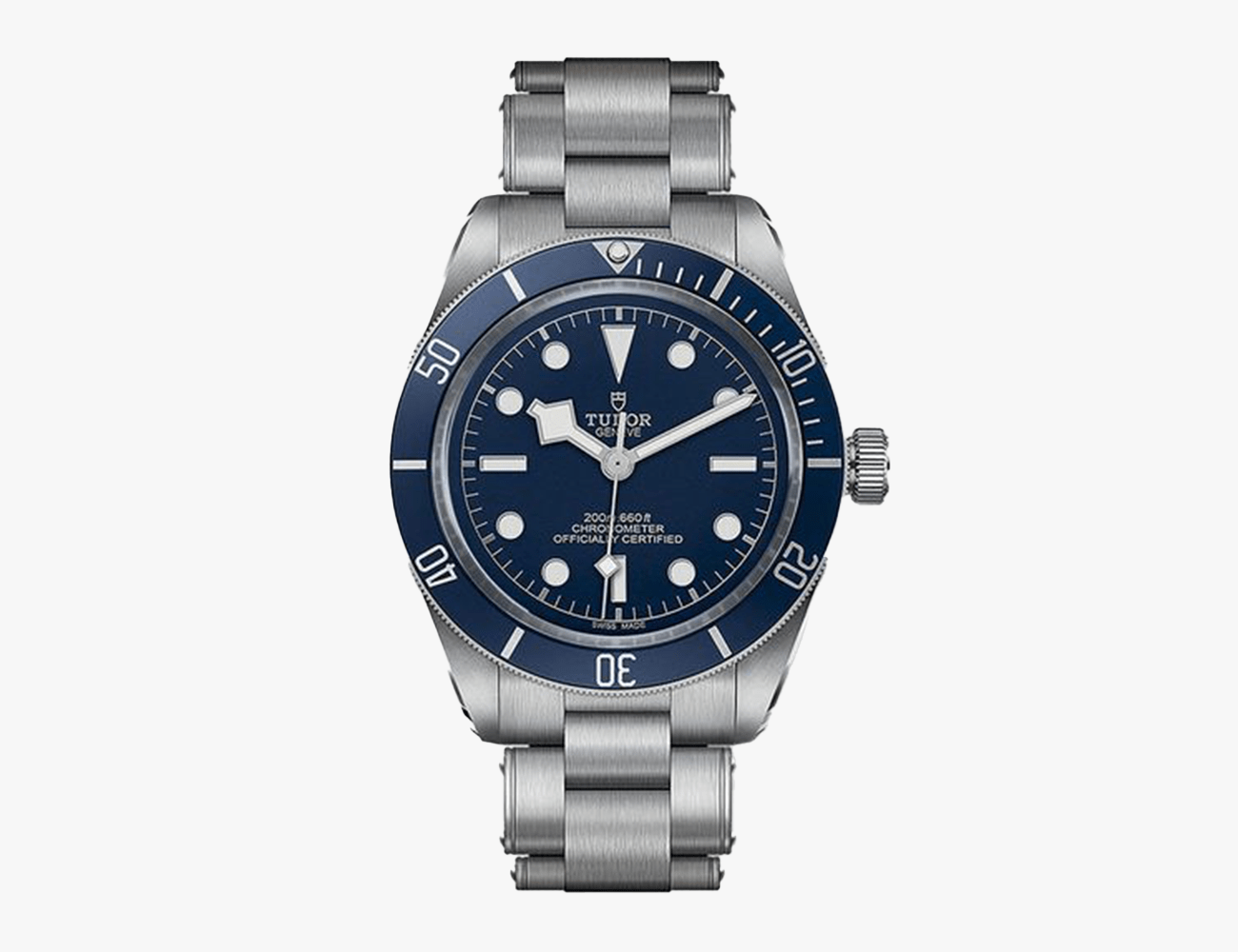 tudor black bay fifty eight  with blue dial and silver strap