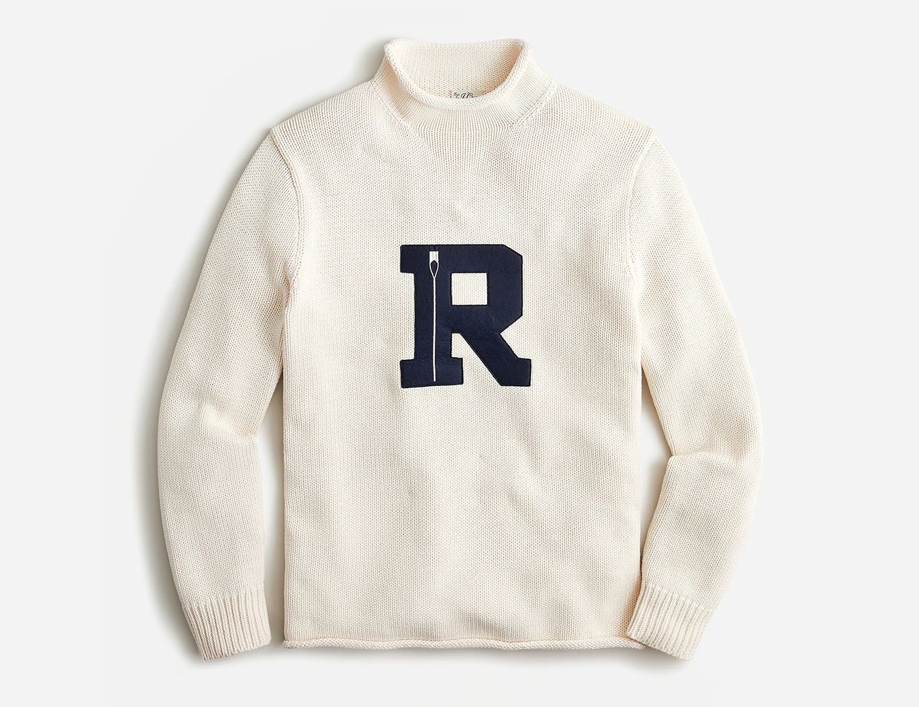 heritage cotton rollneck letter sweater