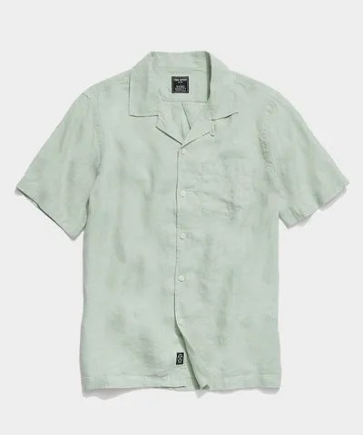 Irish Sea Soft Linen Camp Collar Short Sleeve Shirt in Mystic Aqua