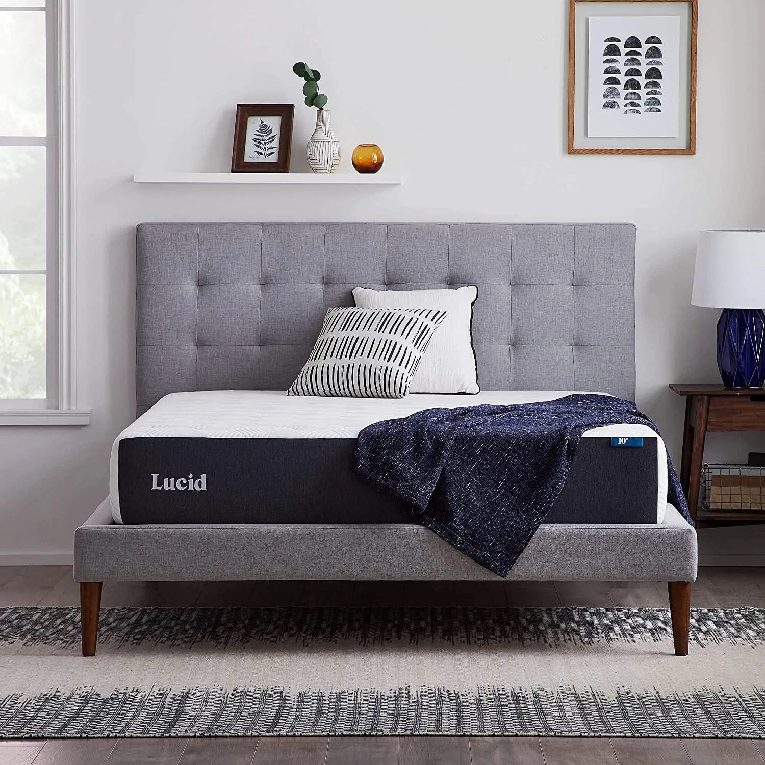 LUCID 10 Inch Memory Foam Mattress on a gray bed frame