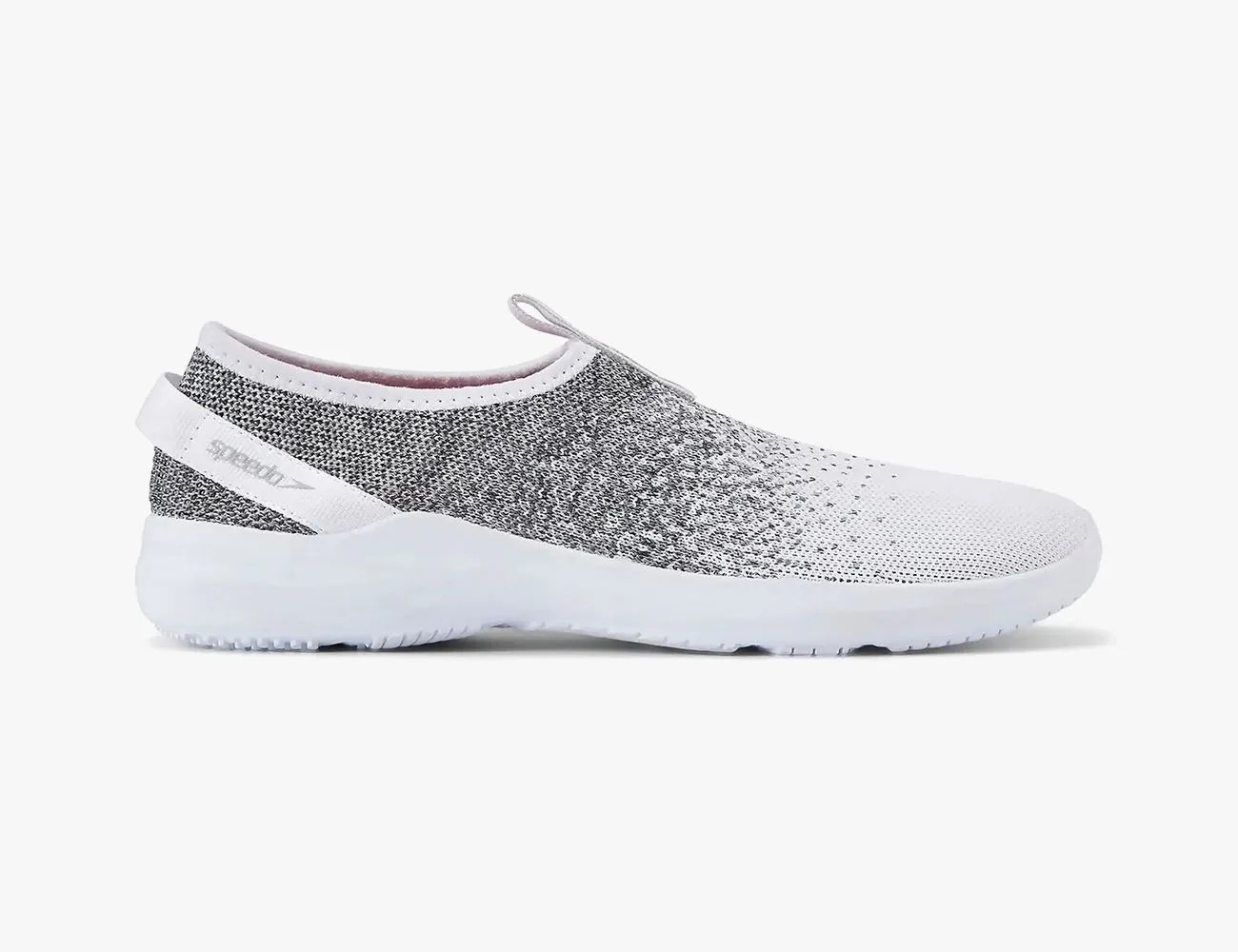 white and gray Speedo water shoe