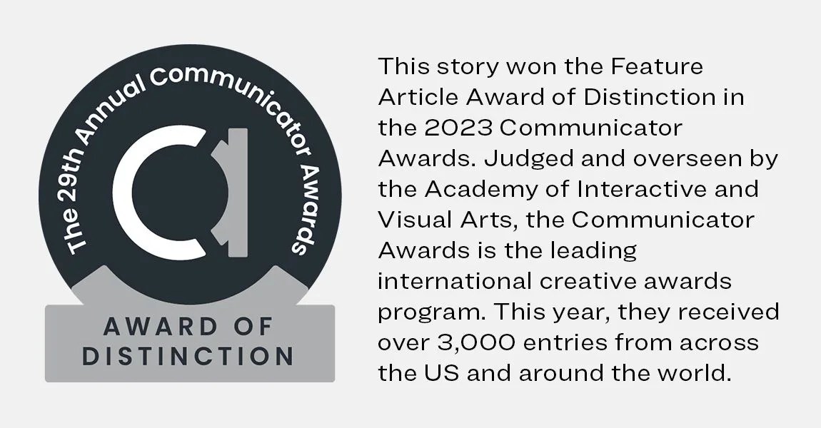 the communicator awards badge with winning announcement copy
