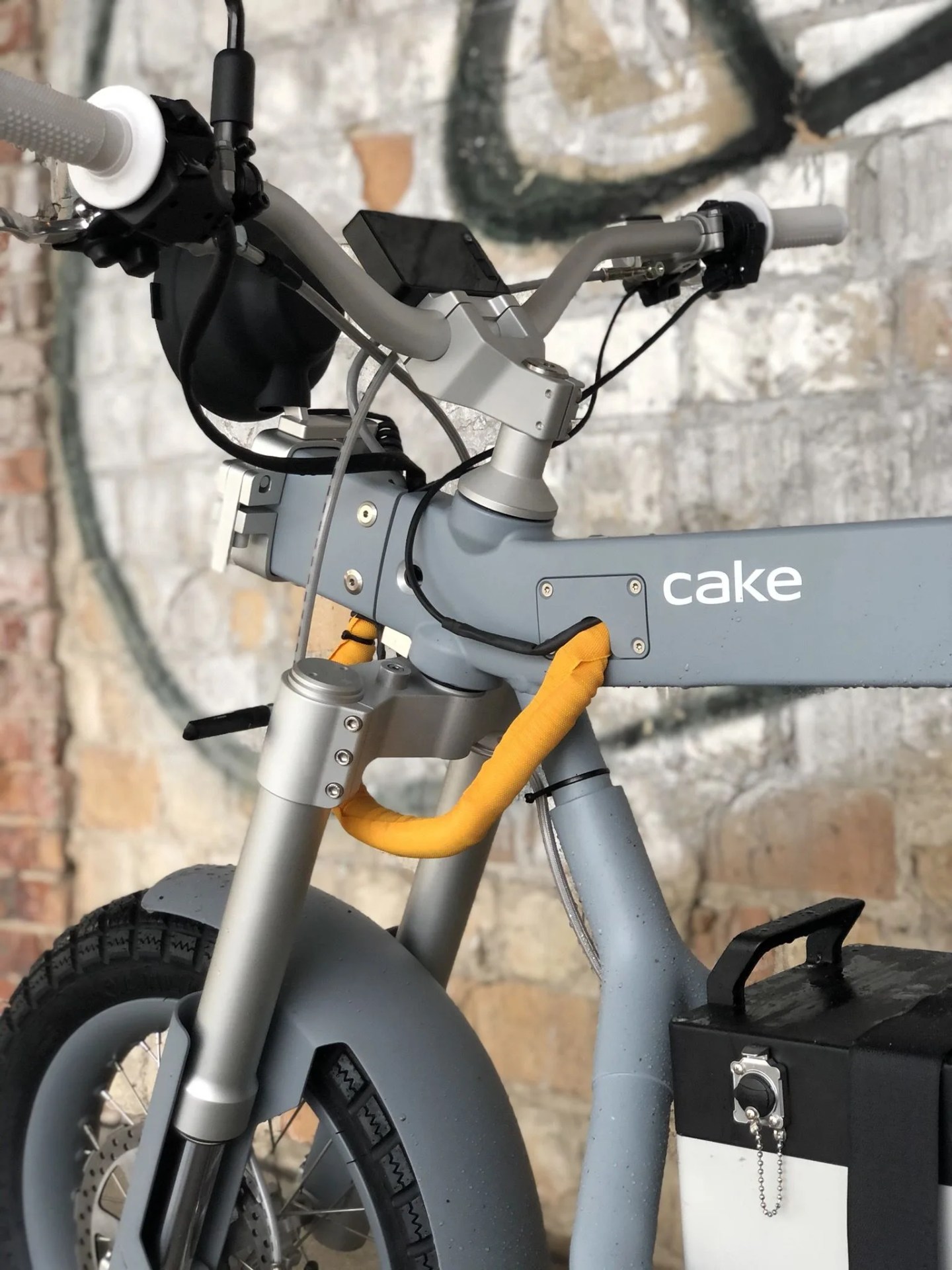 close up of the front left side of the osa plus motorcycle