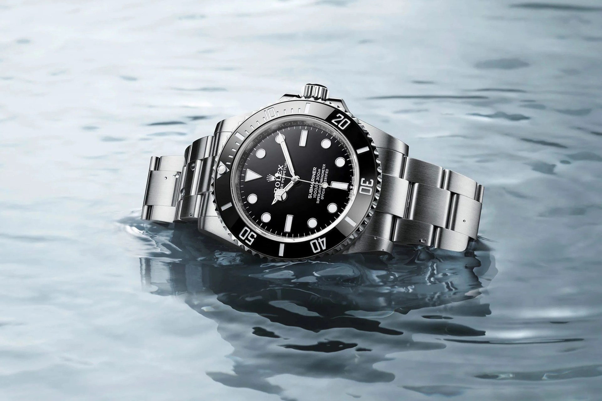 rolex watch sitting in water