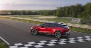 chevy blazer ev ss parked by the finish line on a race track