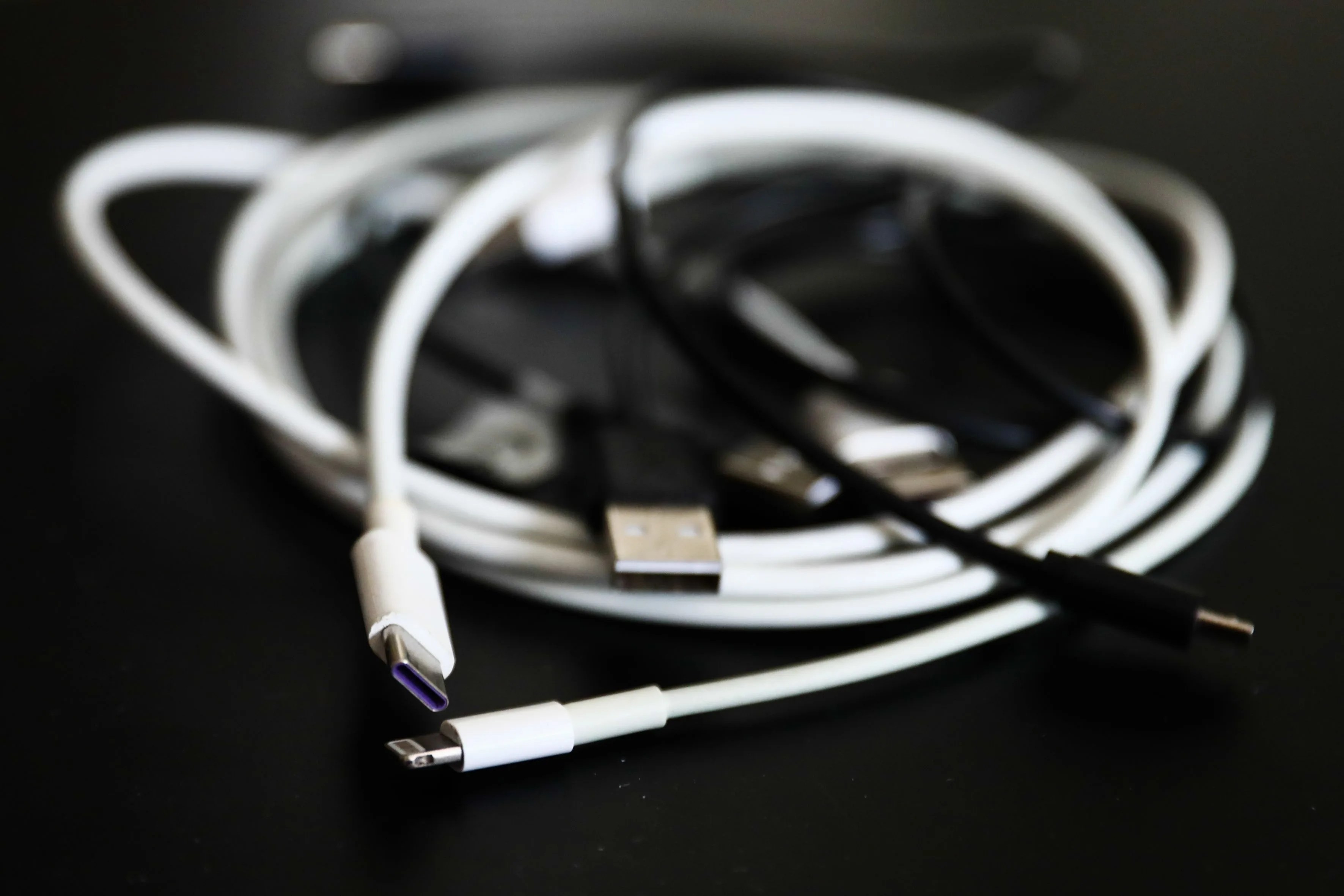 charging cords on a table