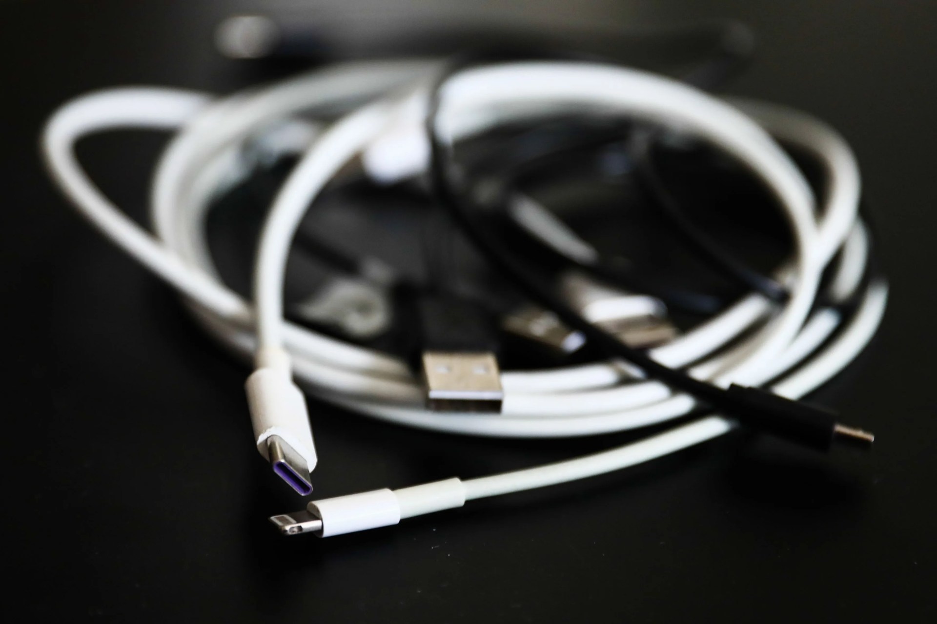 charging cords on a table