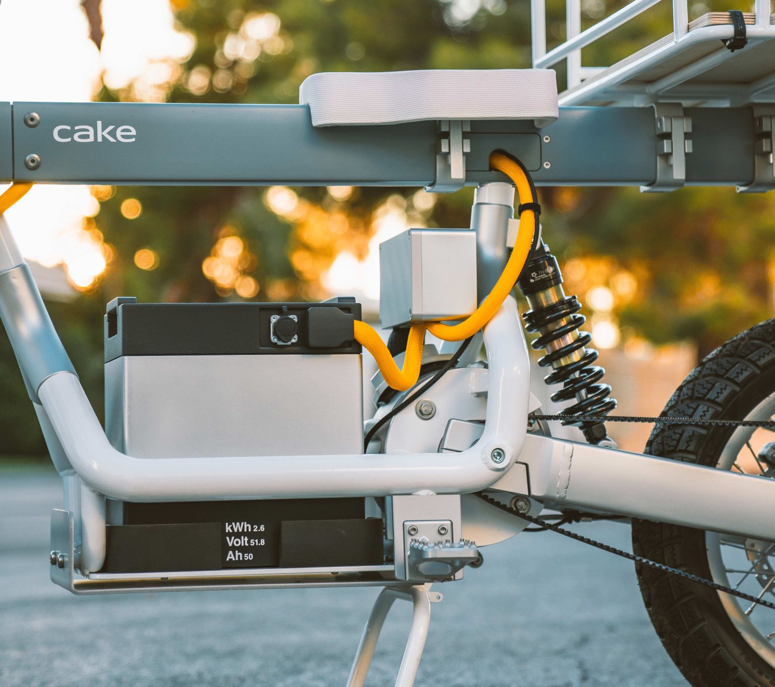 close up side view of the osa plus motorcycle battery and seat