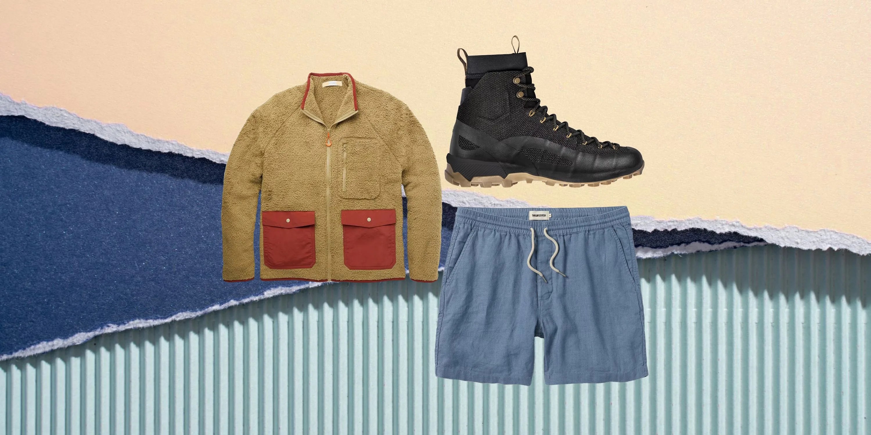 shorts, boots, and fleece sweater