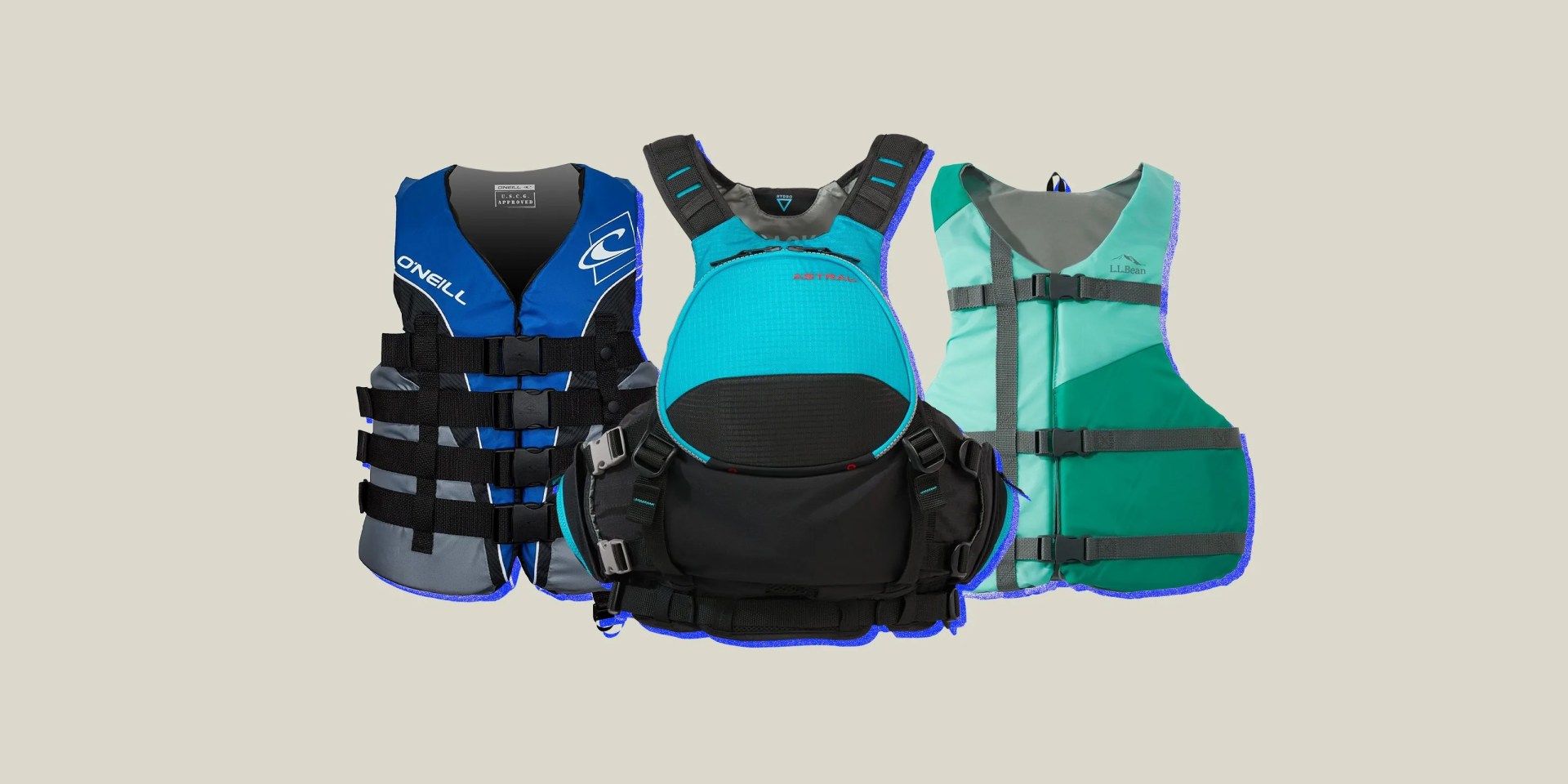 three different life vests