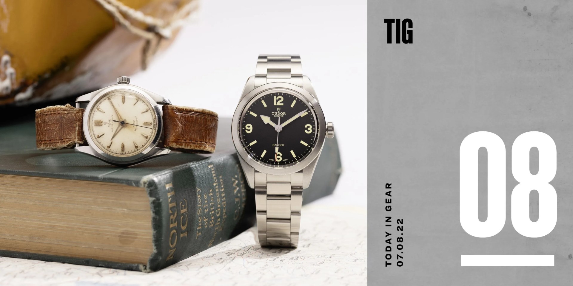today in gear july 8 2022 tudor ranger watches resting next to a book and bag