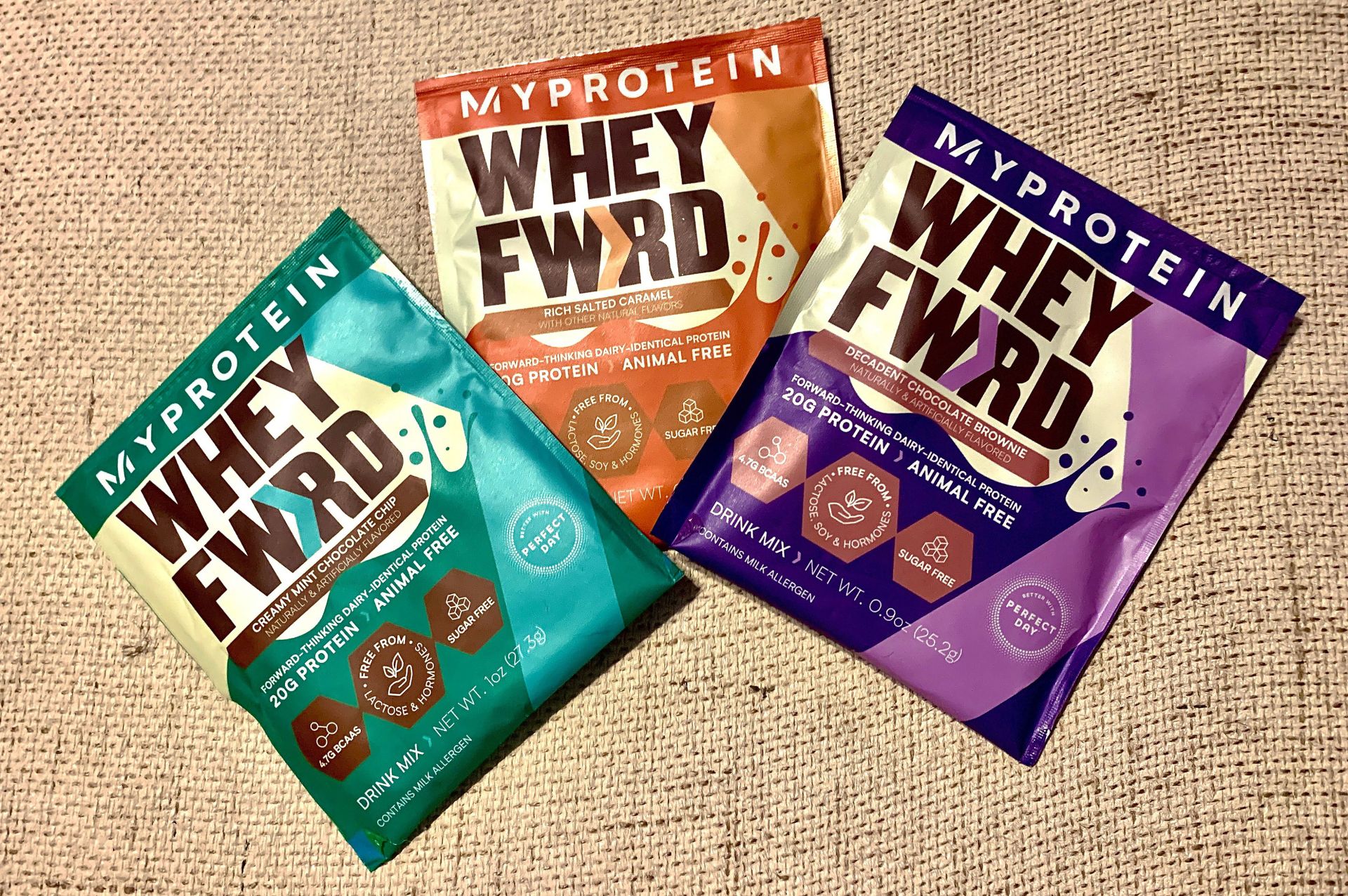 three flavors of myprotein whey forward