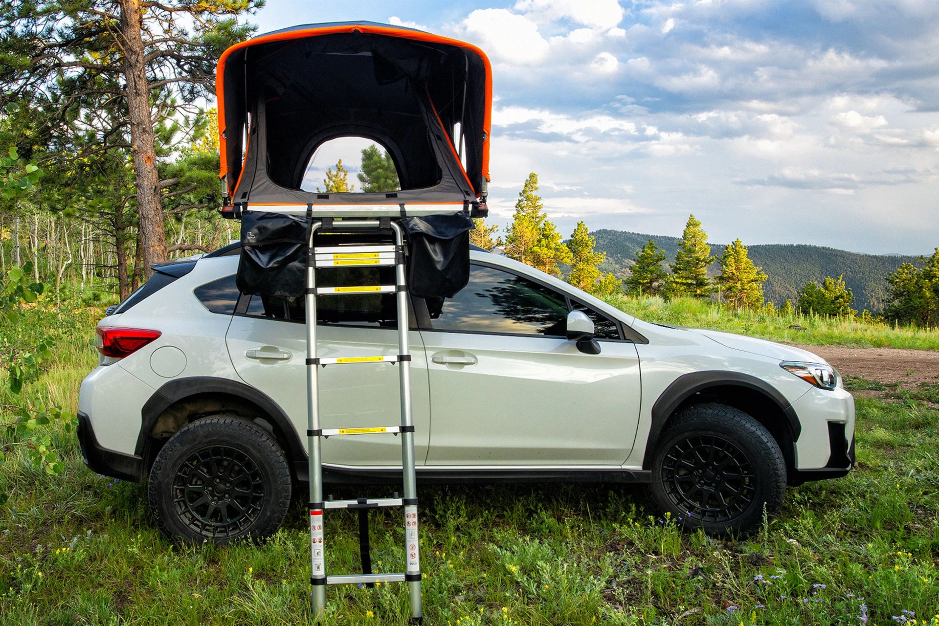 roofnest meadowlark rooftop tent on a car