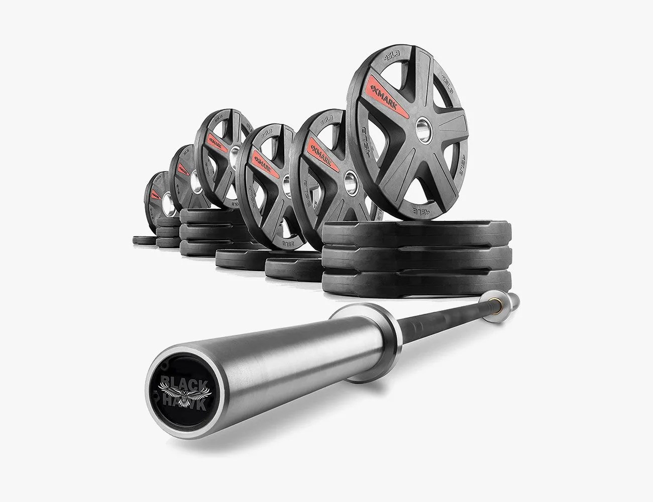 XMark Olympic Weights Set with Blackhawk Olympic Barbell