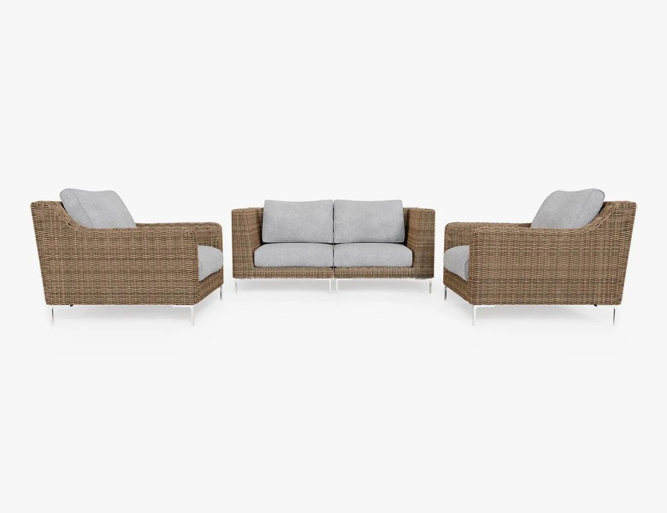 Brown Wicker Outdoor Loveseat with Armchair