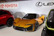 toyota sports ev electric car concept on a stage