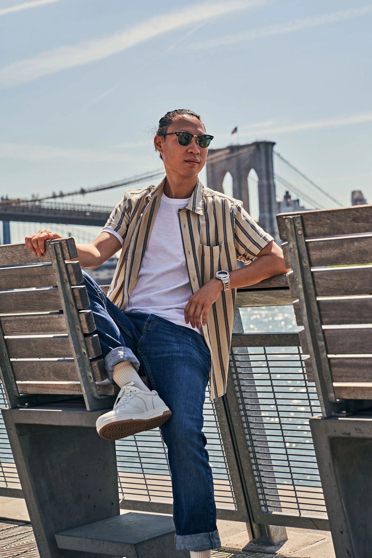 man wearing casio glashutte watch