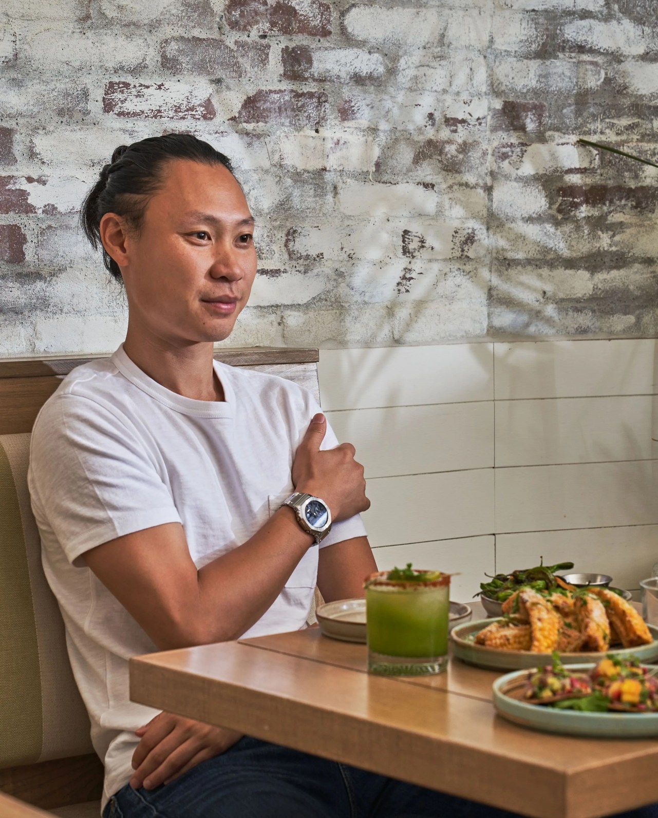 man wearing casio glashutte watch