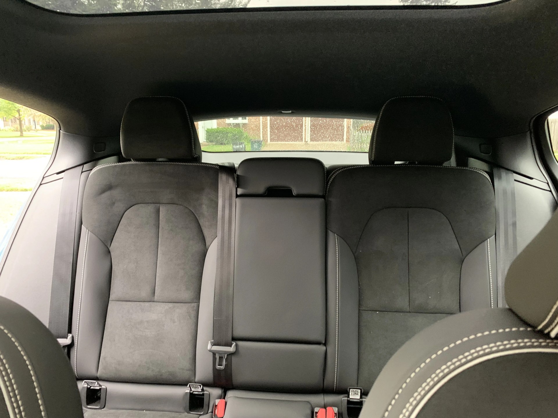 volvo c40 recharge interior showing narrow rear window view