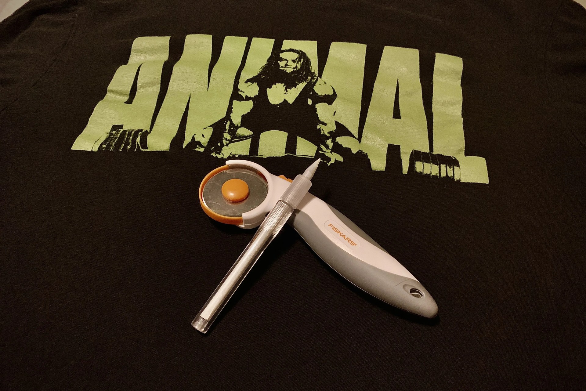 tshirt with rotary cutter and fabric pencil