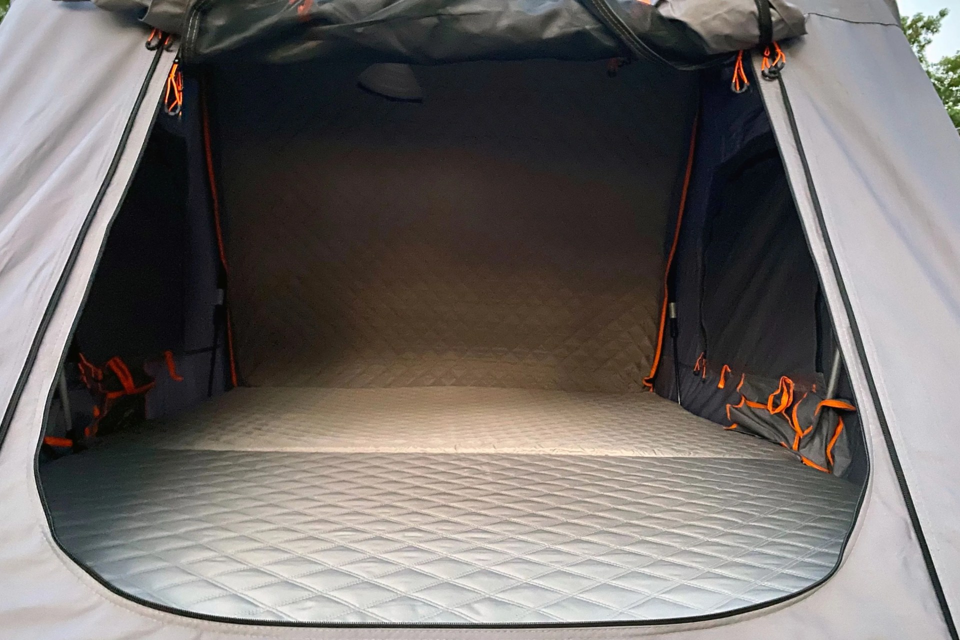 inside of the roofnest condor xl tent with built in mattress