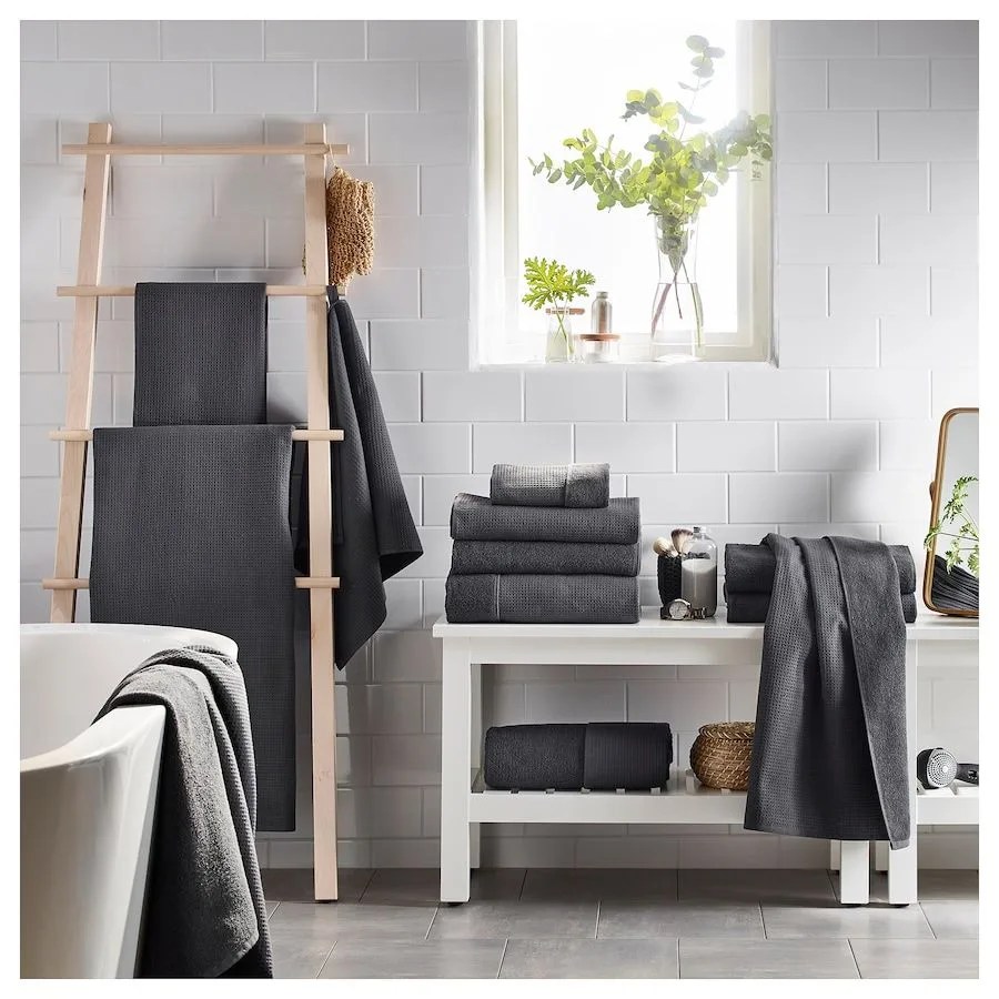 ikea bath sheet hanging in bathroom