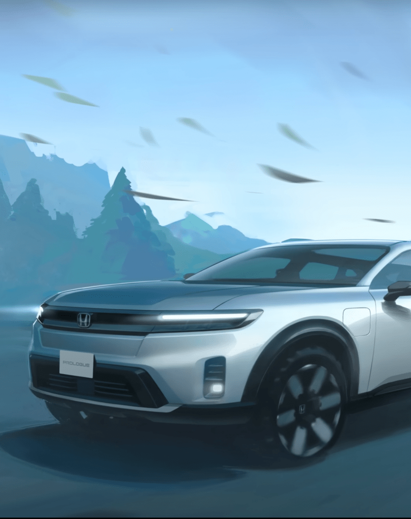 design sketch of the new honda prologue suv with a forest in the background
